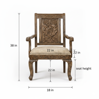 Fauteuil d'appoint à accoudoirs en bois massif fait main, motif floral, style antique, pour salles à manger d'hôtels et de villas