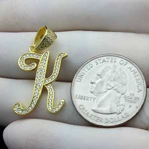 Colgante de letras K con incrustaciones de moissanita y diamantes, de plata 925, sin cadena, al por mayor - Product Image 3