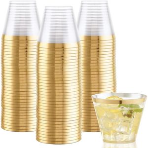 Bicchieri di Plastica Trasparenti Usa e Getta da 9OZ, 200 Pezzi, Resistenti, Senza BPA, con Bordo Dorato per Feste e Ricevimenti di Nozze - Product Image 1