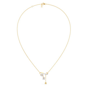 Floral Ribbon Drop Diamond <b>Necklace</b> with Twin Blossom Accents and <b>Delicate</b> Hanging Charm Design - Product Image 2