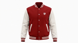 Chaqueta Varsity Roja para Hombre con Mangas Blancas, Cierre de Botones Frontales, Estilo Preppy, Ropa de Abrigo para Otoño - Product Image 1
