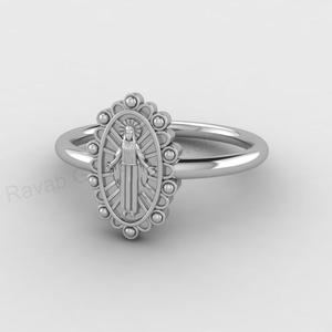 Anillo de la Medalla Milagrosa de la Virgen María, chapado en oro de 18k sobre plata 925, joyería religiosa católica, regalo espiritual para mujeres, más vendido. - Product Image 6