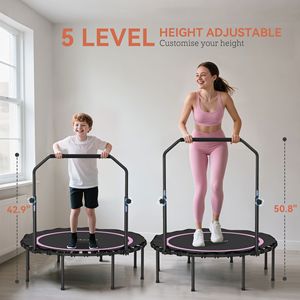 Mini Trampolín Plegable de 48 Pulgadas para Adultos, Interior y Exterior, Color Rosa, con Barra Ajustable - Product Image 4
