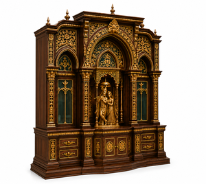 Templo de Madera de Lujo Estilo Haveli con Santuario de Radha Krishna, Mandir de Pooja de Radha Krishna Dorado, Mandir de Pooja de Madera Tallado a Mano, EE. UU. - Product Image 2
