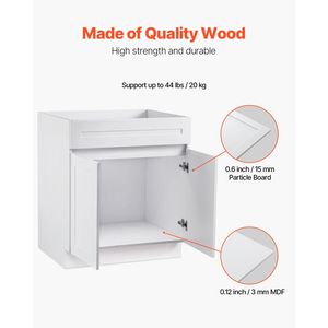 Mobiletto Base Lavello Bianco Shaker da 30 Pollici Non Assemblato, 76 cm L x 61 cm P x 87,5 cm H, Pronto per l'Assemblaggio, con Ante in Alluminio a Chiusura Ammortizzata - Product Image 2