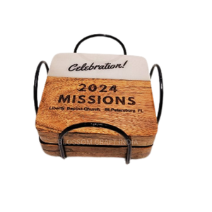 Ensemble de sous-verres artisanaux en bois d'acacia et résine avec support en fer, design marbre résine, décoration d'intérieur - Product Image 2