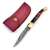 Couteau de chasse pliant artisanal Laguiole en acier Damas, manche en bois, EDC haut de gamme, prix usine, vente en gros, OEM, ODM, personnalisé