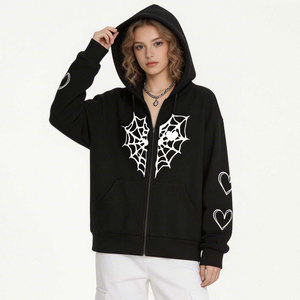 Nueva sudadera con capucha de otoño-invierno, personalizada, de forro polar grueso, con estampado de corazón de telaraña, con cremallera, cálida, informal, estilo urbano, 100% algodón. - Product Image 1