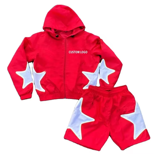 Casual <b>zip</b> <b>hooded</b> sweatshirt Straight <b>zip</b> hoodie set Streetwear mens tracksuit Mens two piece hoodie shorts Streetwear - Product Image 1
