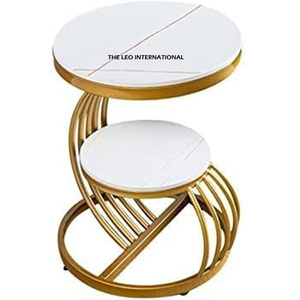 Mesa Auxiliar Moderna de Dos Niveles, Dorada y Blanca, Hecha a Mano, de Hierro, Mármol y Metal, para Dormitorio, Hogar, Hotel, Restaurante, Mueble de Suelo - Product Image 1