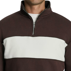 Sweat-shirt à col zippé pour homme, 100 % coton, design à empiècements, coupe classique, décontracté, de qualité supérieure - Product Image 3