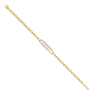 Bracelet à double barre de maillons sertis de diamants avec chaîne en or jaune et design central ouvert allongé - Product Image 4