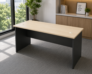 Bureau de direction rectangulaire moderne avec plateau en bois et cadre noir, design durable, mobilier commercial, système de bureau AY V-GT - Product Image 1