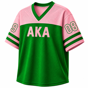 Camiseta Personalizada de la Hermandad Alpha Kappa Alpha con Cuello en V, Bloques de Color Verde y Rosa, Manga Corta, Estilo Casual para Mujer, Malla de Poliéster - Product Image 4