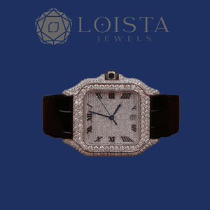 LOISTA Women's Luxury Diamond <b>Watch</b> <b>Rectangle</b> White <b>Gold</b> Case Leather Band Analog Quartz Movement Sapphire Crystal Dial - Product Image 1