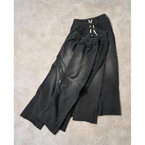 Unisex <b>Black</b> Acid Wash <b>Zip</b> <b>Up</b> <b>Hoodie</b> Tracksuit Set Cotton Drawstring Sweatpants Streetwear - Product Image 5