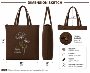 300gsm Brown <b>Canvas</b> <b>Tote</b> Bag 21x19x3 Cotton Zipper Closure Extra Large Reusable Eco Friendly Travel Shopping Bag Long Handle - Product Image 2