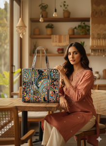 Bolso Tote de Algodón Acolchado con Estampado Paisley Multicolor, Hecho a Mano, Ligero, con Cierre, Estilo Étnico Indio, Gran Capacidad, para Mujer - Product Image 2