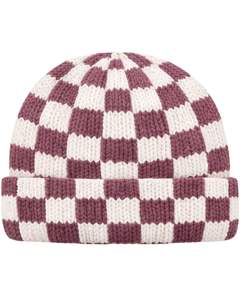 Gorro de punto personalizado con diseño de tablero de ajedrez en malva y blanco, gorro de invierno cálido con puño, gorro de punto acrílico suave, unisex, estilo urbano. - Product Image 1