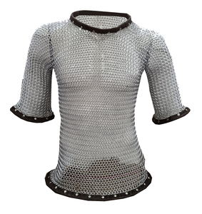 Camisa de malla metálica hecha a mano con ribete de cuero, anillos de aluminio de 10 mm, media manga, armadura de caballero, disfraz medieval para recreación histórica - Product Image 1