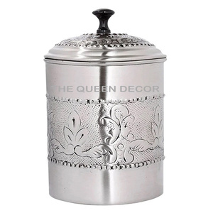 Boîte en fer galvanisé et bois, forme carrée, pour la conservation du thé, du sucre et du café, pour la maison, l'hôtel, la cuisine, le stockage des aliments. - Product Image 4