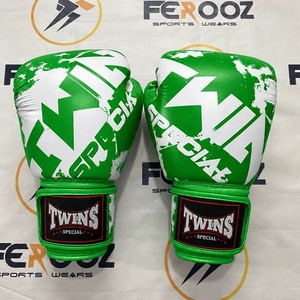 Gants de boxe Premium Vert & Blanc en cuir véritable avec fermeture à lacets et auto-agrippante, respirants, pour entraînement et sparring, personnalisables - Product Image 1