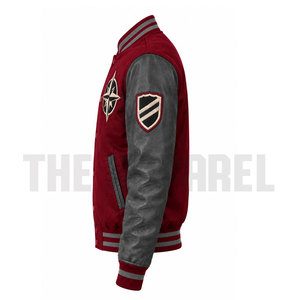 Blouson universitaire slim pour homme style urbain avec patchwork, logo frontal et col montant pour l'hiver - Product Image 3