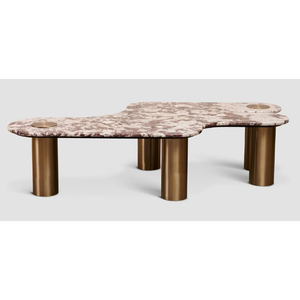 Ensemble de tables basses modernes de style mid-century, écologiques, faites à la main, faciles à nettoyer, légères, avec plateau en marbre et structure en acier, design gigogne pour salon - Product Image 4