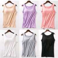 Débardeurs Camisole Femme en Gros avec Soutien-Gorge Intégré, Sans Manches, Extensibles, Tricotés 100% Coton, Décontractés, Respirants, Écologiques, Séchage Rapide