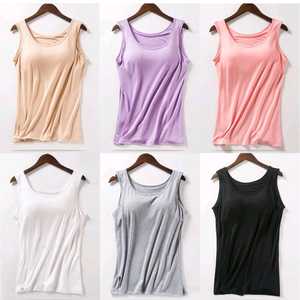 Camisola al por mayor para mujer con sujetador incorporado, top sin mangas, chaleco elástico, top informal transpirable de colores sólidos OEM/ODM - Product Image 2