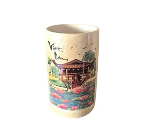 <b>Bamboo</b> <b>cup</b> painting creative eco friendly pencil holder Vietnamese landscape design desktop storage <b>cup</b> office table ornament. - Product Image 3