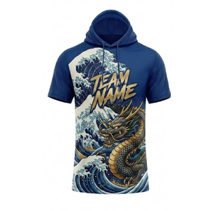 เสื้อเชิ้ตมีฮู้ดแบบครึ่งแขนสั่งทำพิเศษ ผ้าโพลีเอสเตอร์น้ำหนักเบา เสื้อทีม OEM พร้อมชื่อและหมายเลข  ชุดกีฬาแบบซับลิเมชั่น - Product Image 2