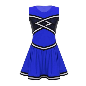 <b>Blue</b> Cheerleading Uniform Skirt With <b>Mesh</b> Panel And Crisscross Design For Adults Custom Logo and Professional Performance Design - Product Image 1