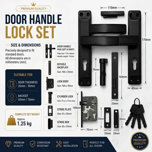 Juego de Manijas de Puerta con Cerradura de Embutir Negro Mate Premium, de Alta Resistencia, para Entrada Exterior, con Placa, Palanca, Herrajes, Cilindro y Llaves, Diseño Moderno y Resistente al Óxido - Product Image 4