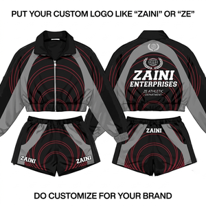ZAINI Women Knitted Polyester Taslon 110 GSM Solid Winter Casual Sports Wear <b>Shorts</b> Set Hooded Quick Dry Custom Scr - Product Image 1