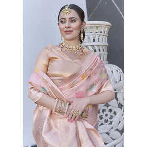 Sari de Organza Rosa Bebé con Bordado Jaal Zari para Damas de Honor de Elite Weaves - Product Image 2