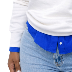 ZPB เสื้อสเวตเตอร์เชนิลล์สีขาวผู้หญิงตัวอักษรกรีกเซต้า ฟี เบต้าเสื้อสเวตเตอร์ปักสีน้ำเงินเสื้อสวมหัวลำลอง - Product Image 5