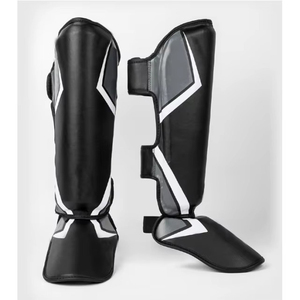 Premium Genuine <b>Leather</b> Shin Guard Black <b>White</b> Accents Hook Loop Closure Lightweight Professional Protection Breathable Sports - Product Image 6