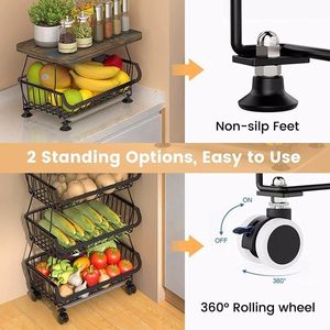5-Layer Stackable Metal Wire Basket Vertical Cart Floor Standing Fruit Organizer Storage Kitchen Used Kitchen Wire Basket - Product Image 6