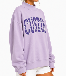 Sweat-shirt à col montant pour femme avec logo personnalisé brodé, à pois, coupe ample, respirant, en molleton de coton, écologique - Product Image 4