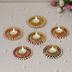 Support de bougie Hurricane artisanal, décoration Diwali, Diya festif perlé de perles et de fils de soie, mariages indiens, Noël, décoration intérieure - Product Image 4