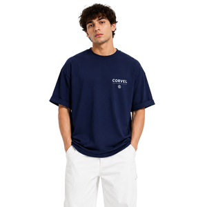 Custom Printed <b>men's</b> <b>shirts</b> Oversized Graphic Tee Wholesale Monochrome City Print Vertical Typography Rolled Cuff Silhouettes - Product Image 2
