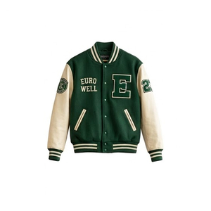 Custom Chenille Patch Varsity <b>Jacket</b> <b>Men</b> Grey <b>Cream</b> College Baseball Letterman <b>Jacket</b> Wholesale - Product Image 4