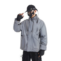 Jaket Windbreaker Pria Berkerudung Reflektif Warna Gradasi Lapisan PU Streetwear Ritsleting Ringan untuk Musim Gugur