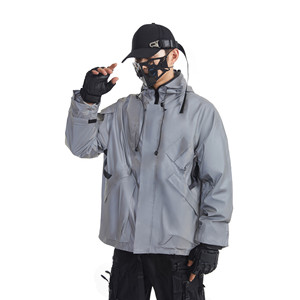 <b>Men's</b> Hooded Reflective Windbreaker <b>Jacket</b> Gradient Color PU Coated Streetwear Zipper Closure <b>Lightweight</b> Autumn Wear - Product Image 5