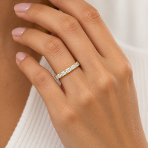 Bague éternité en diamant de laboratoire taille émeraude certifié IGI, or 10K 14K 18K, argent 925 935, bijoux fins - Product Image 2