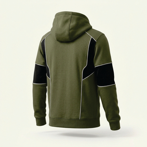 Sudadera con Capucha Personalizada Verde Oliva Unisex, Sudadera con Bloques de Color y Bolsillo Tipo Canguro para Hombre y Mujer - Product Image 4