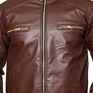Blouson moto à capuche en cuir PU marron pour homme, col rond, fermeture éclair, manches régulières, couleur unie, streetwear, séchage rapide, respirant - Product Image 5