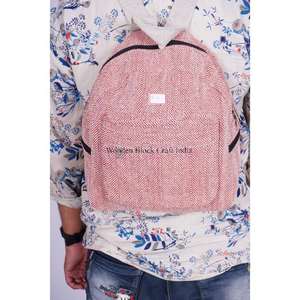 Sac à dos de voyage en coton léger vintage WOODEN BLOCK CRAFT INDIA, grande capacité, bretelles confortables pour un usage quotidien - Product Image 5