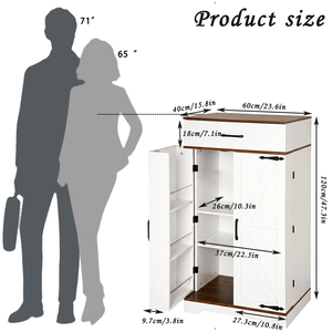 Mobile dispensa da cucina stile rustico, 472 pollici di altezza, in legno, con ripiani regolabili, ante in stile fienile, cassetto e finiture impiallacciate - Product Image 3